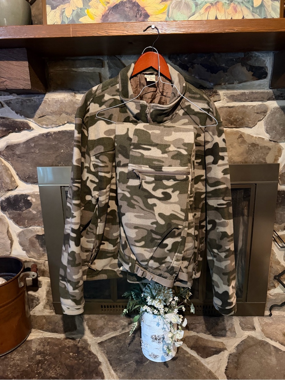 Redhead Heavyweight Fleece Hunting Jacket and Pants Set Green and Gray Camo XL/L